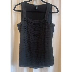 White House Black Market Women's Black Ruffle Tank‎ Size Small